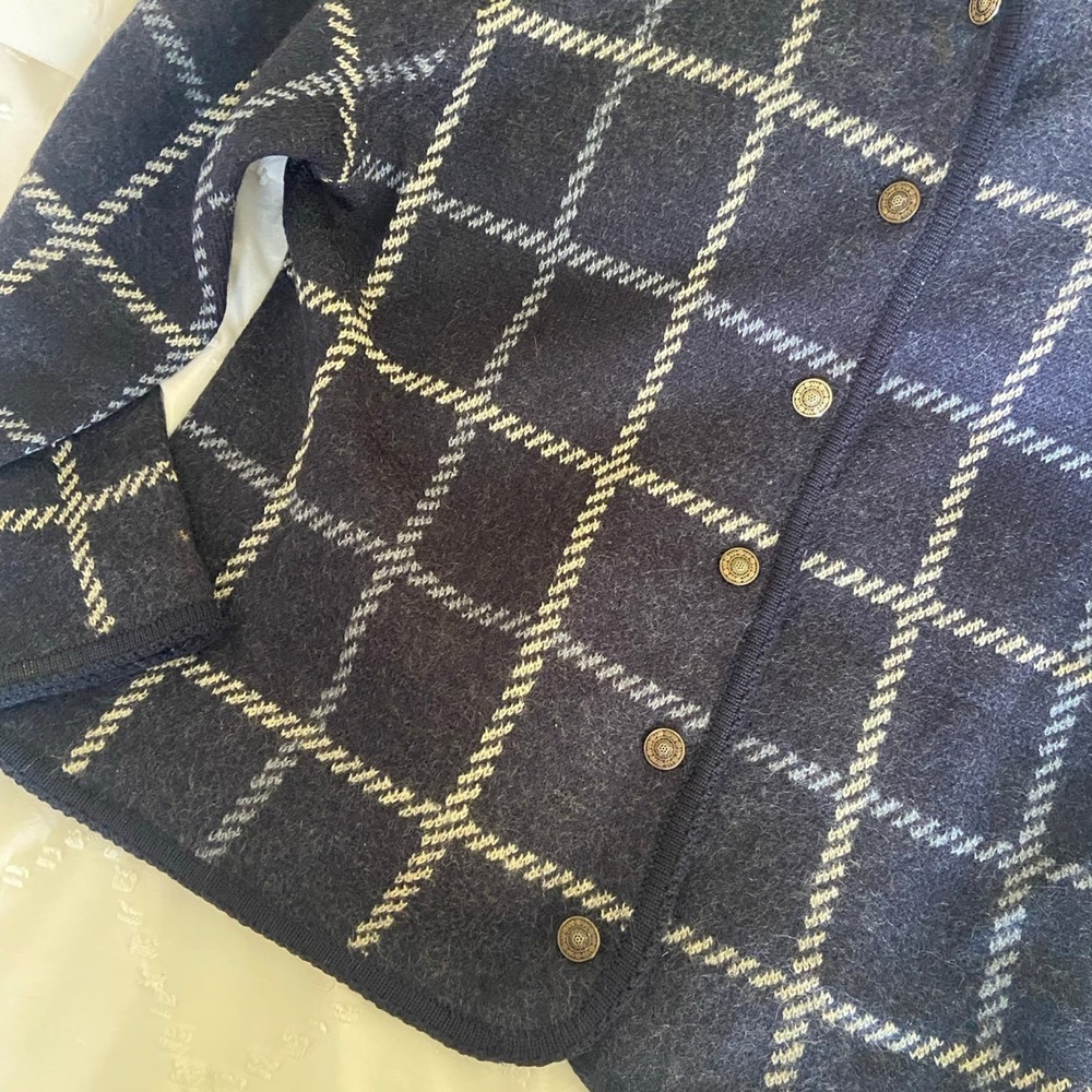 Tally Ho blue 100% wool windowpane cardigan with buttons size X - Picture 3 of 6